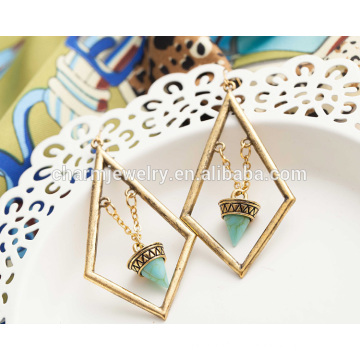 Beautiful Fashion Retro élégante Turquoise Geometric Tassel Boucles d&#39;oreilles pour femmes SSEH013